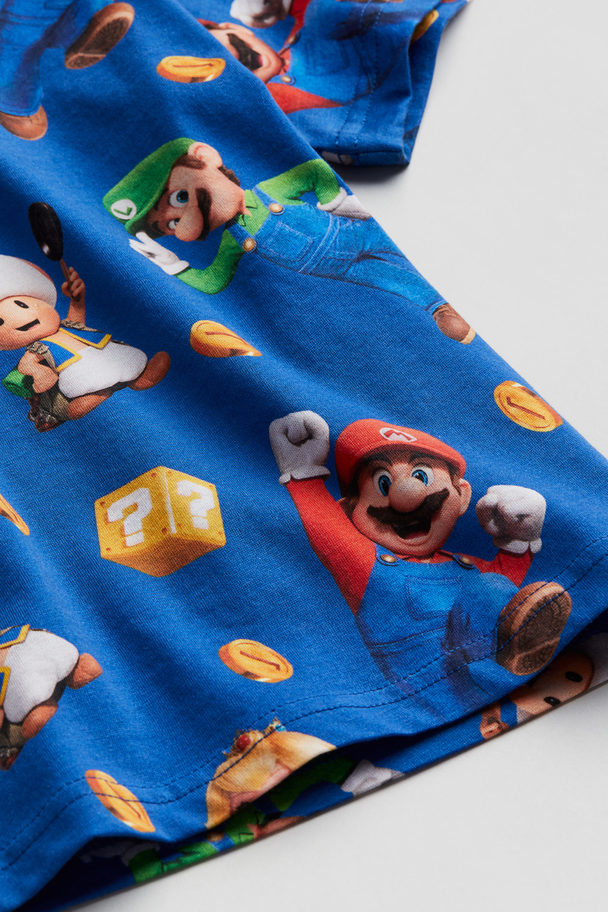 H&M Printed T-shirt Bright Blue/super Mario