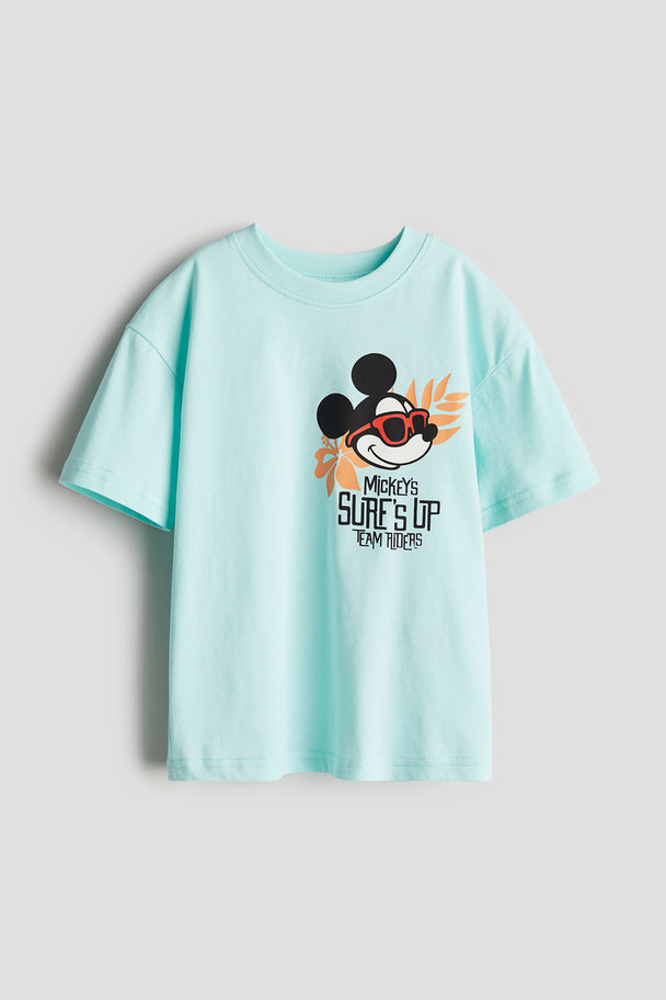 H&M Printed T-shirt Mint Green/mickey Mouse