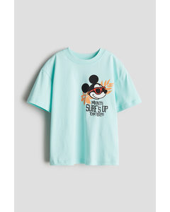 Printed T-shirt Mint Green/mickey Mouse
