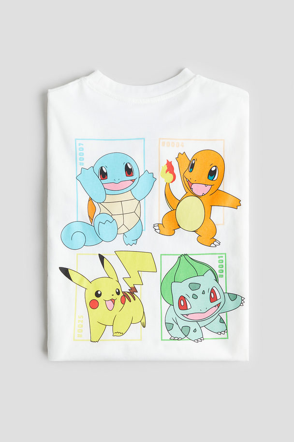 H&M T-Shirt mit Print Weiß/Pokémon