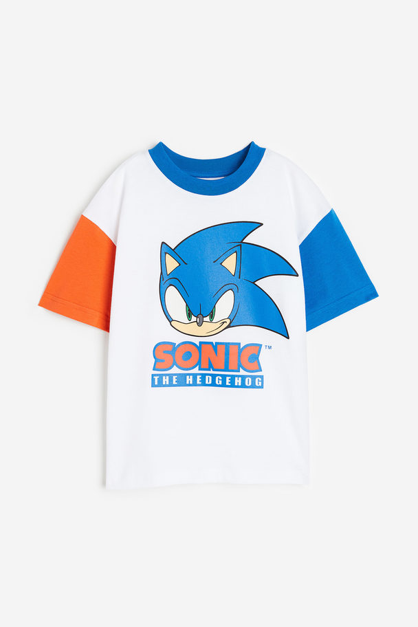 H&M T-Shirt mit Print Weiß/Sonic der Igel