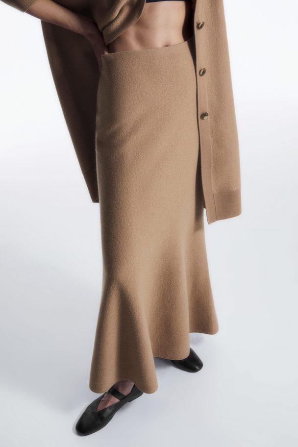 COS Flared Merino Wool Maxi Skirt Dark Beige