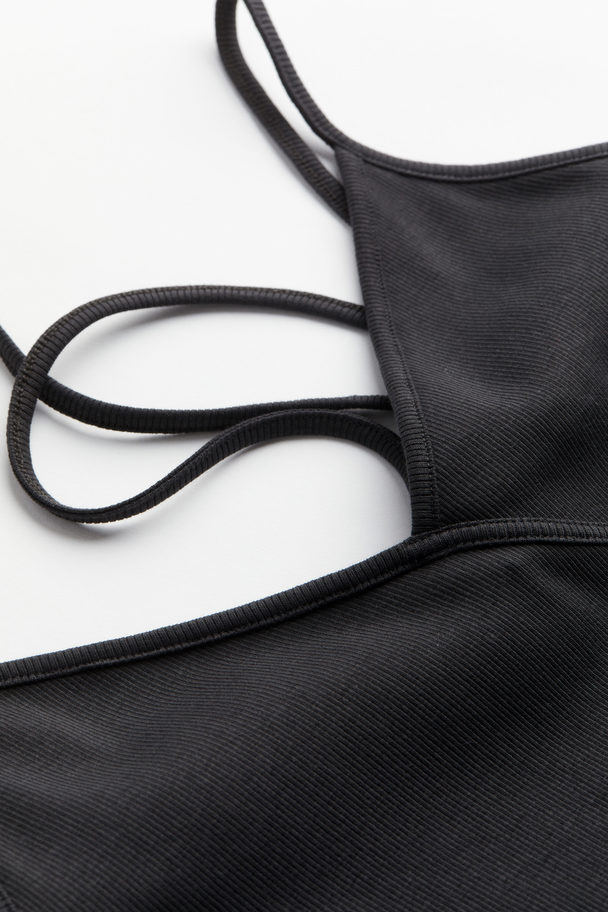 H&M Strap-detail Ribbed Body Dark Grey