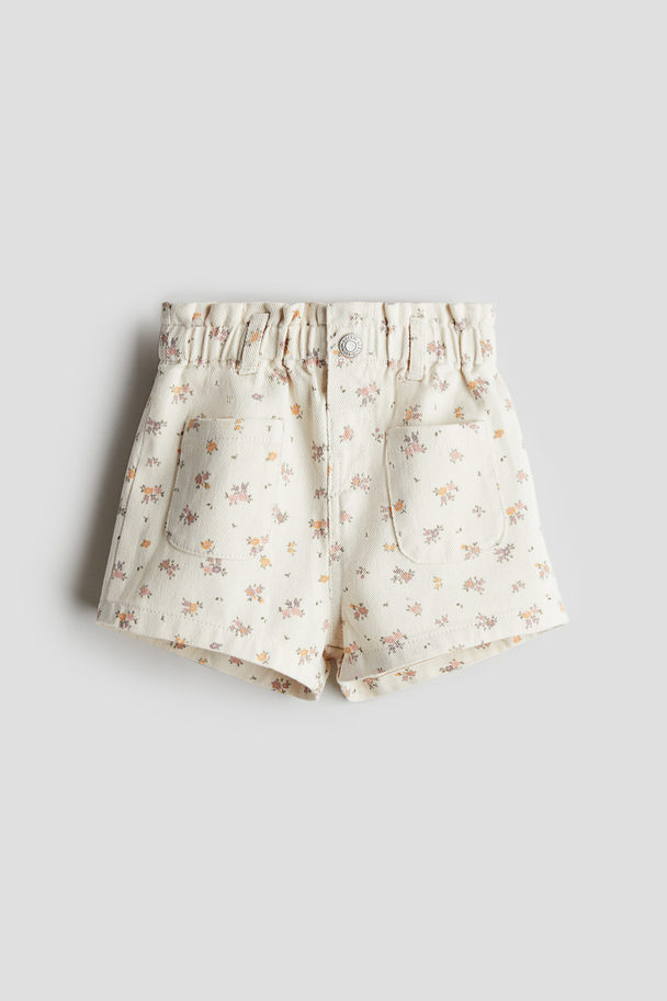 H&M Gemusterte Twillshorts Cremefarben/Geblümt