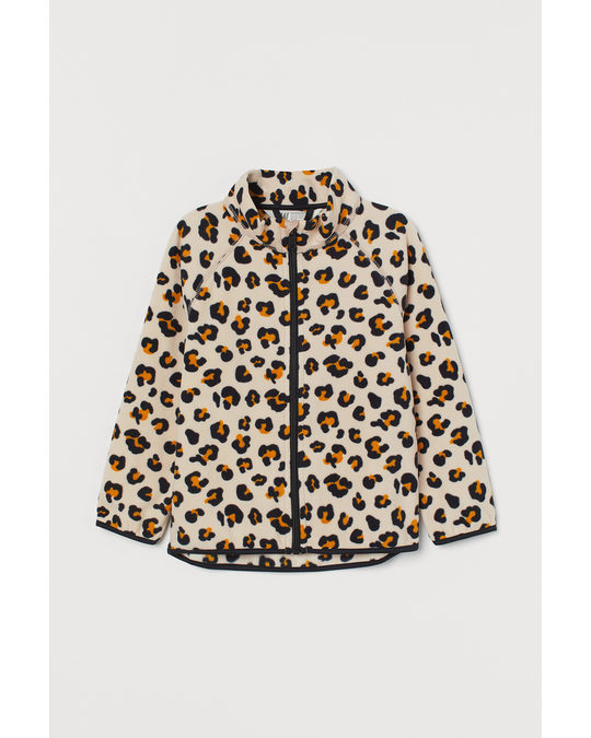 H&M Fleece Jacket Light Beige/leopard Print