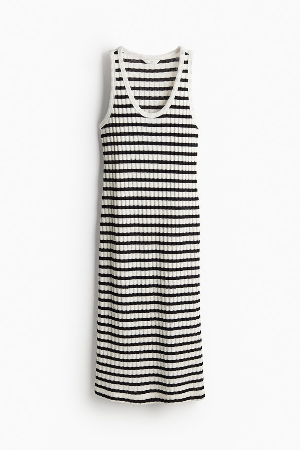 H&M Rib-knit Dress White/black Striped