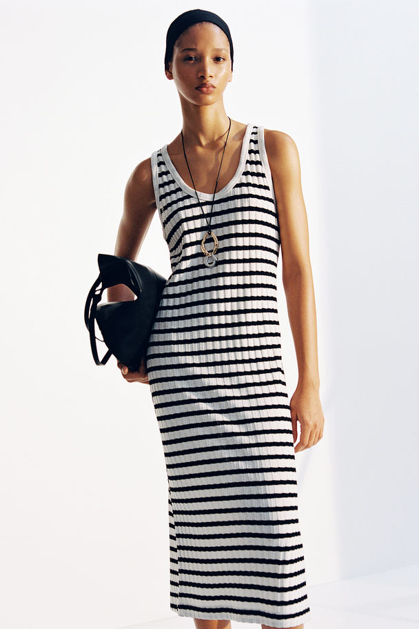 H&M Rib-knit Dress White/black Striped