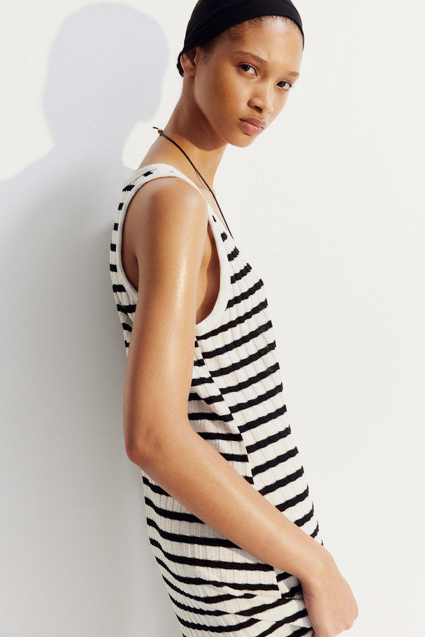 H&M Rib-knit Dress White/black Striped