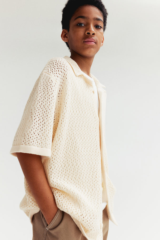 H&M Pointelle-knit Shirt Light Beige