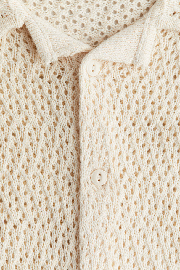 H&M Pointelle-knit Shirt Light Beige