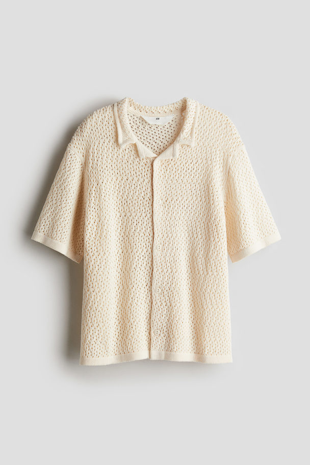 H&M Pointelle-knit Shirt Light Beige