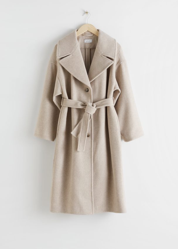 & Other Stories Oversized Belted Wool Coat Oatmeal