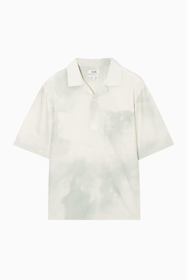 COS Printed Half-placket Short-sleeved Shirt White / Green / Printed