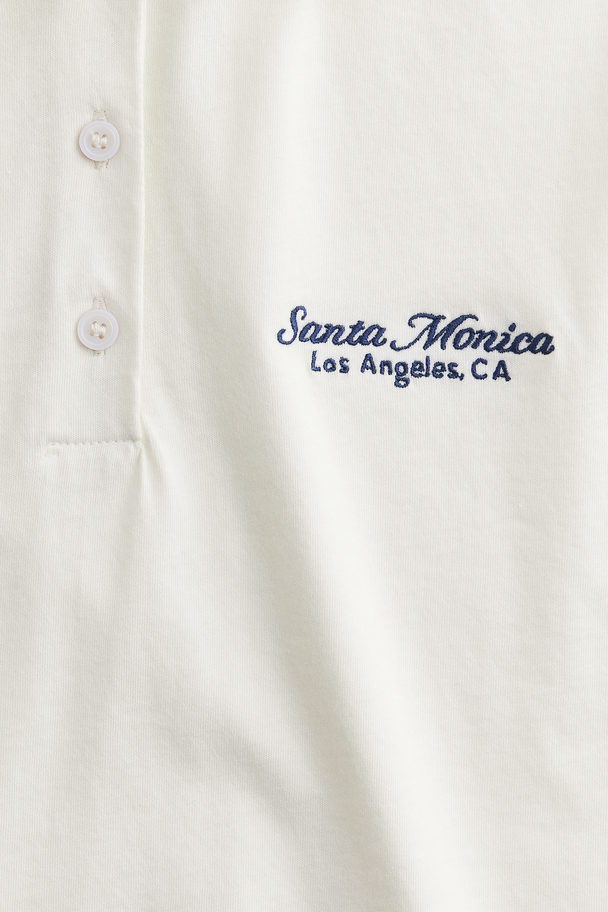 H&M Text-motif Polo Shirt White/santa Monica
