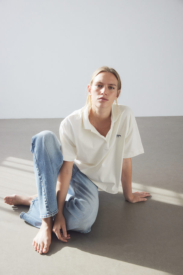 H&M Text-motif Polo Shirt White/santa Monica