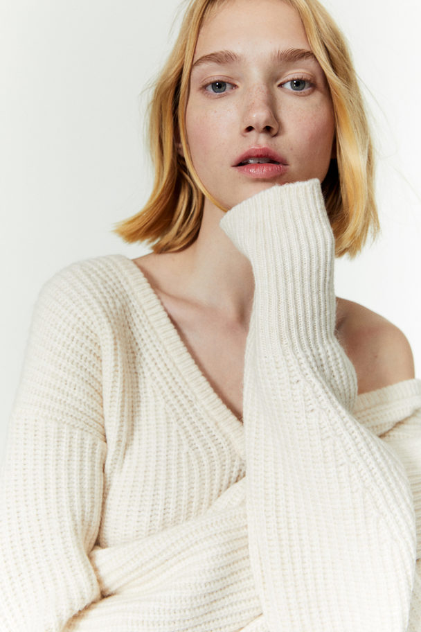 H&M Rib-knit Dress Natural White
