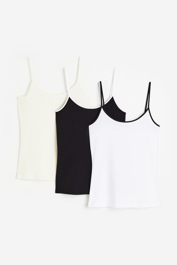 H&M 3er-Pack Trägertops Weiß/Schwarz/Cremefarben