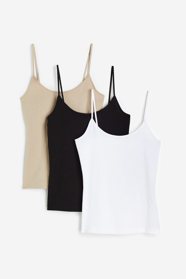 H&M 3-pack Strappy Tops Black/beige/white