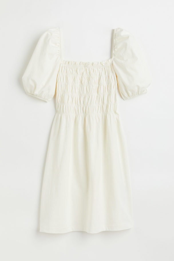 H&M Gesmoktes Kleid Naturweiß