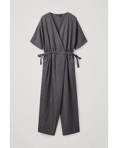 Linen Wrap Jumpsuit Dark Grey
