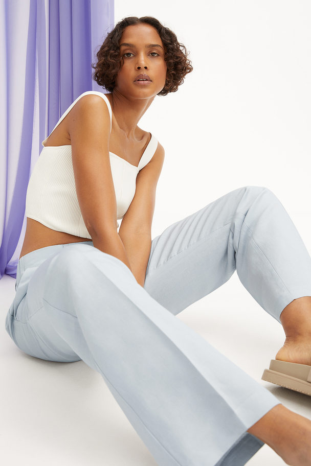 H&M High-waisted Tailored Trousers Light Grey-blue