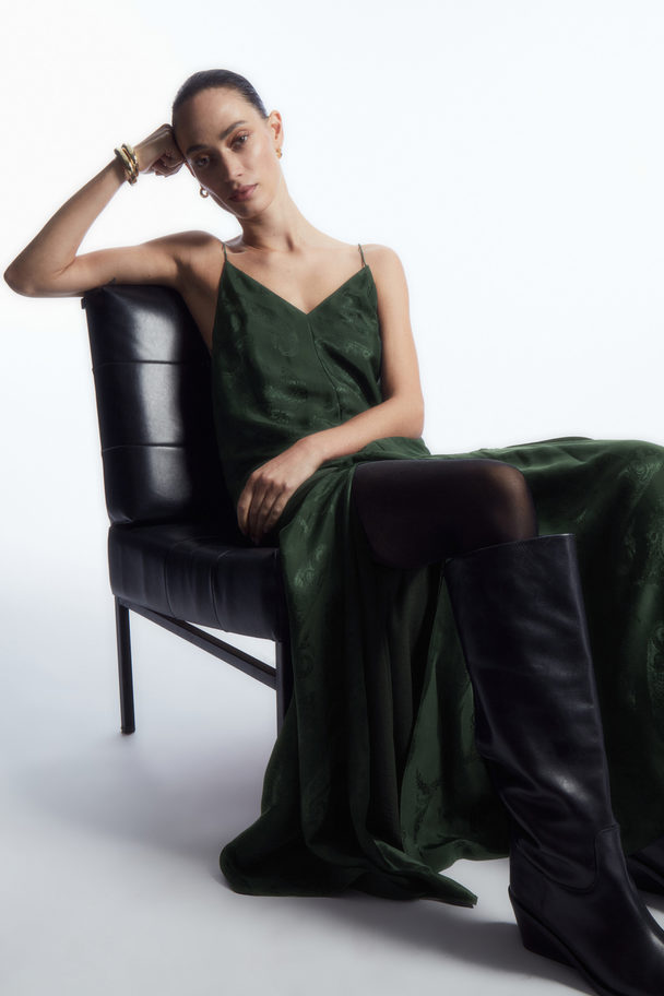 COS Tiered Paisley-jacquard Silk Maxi Dress Dark Green / Paisley
