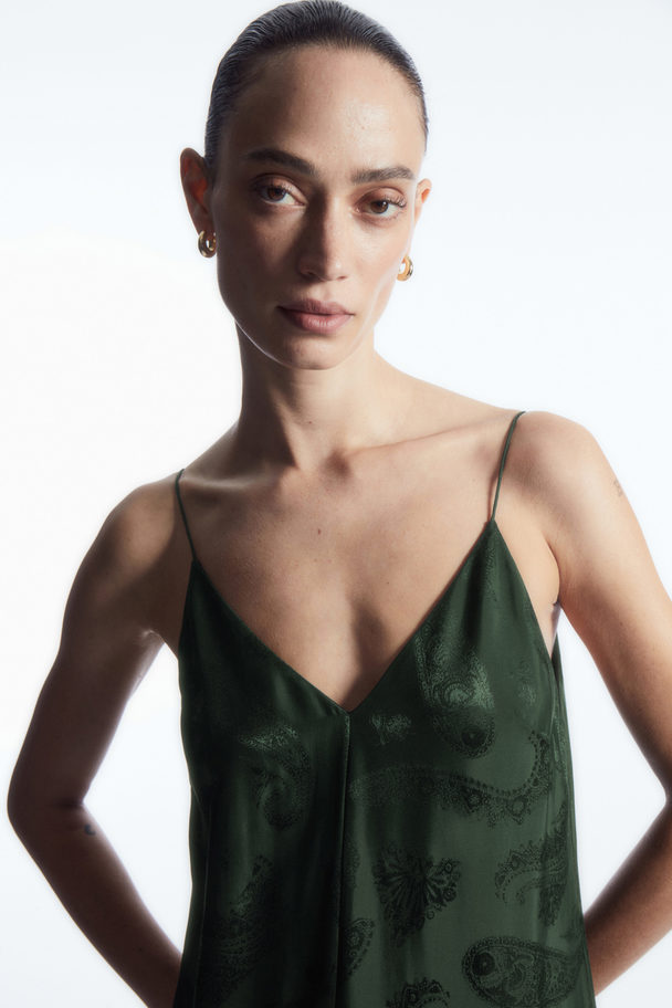 COS Tiered Paisley-jacquard Silk Maxi Dress Dark Green / Paisley