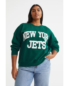 H&m+ Motif-front Sweatshirt Dark Green/new York Jets
