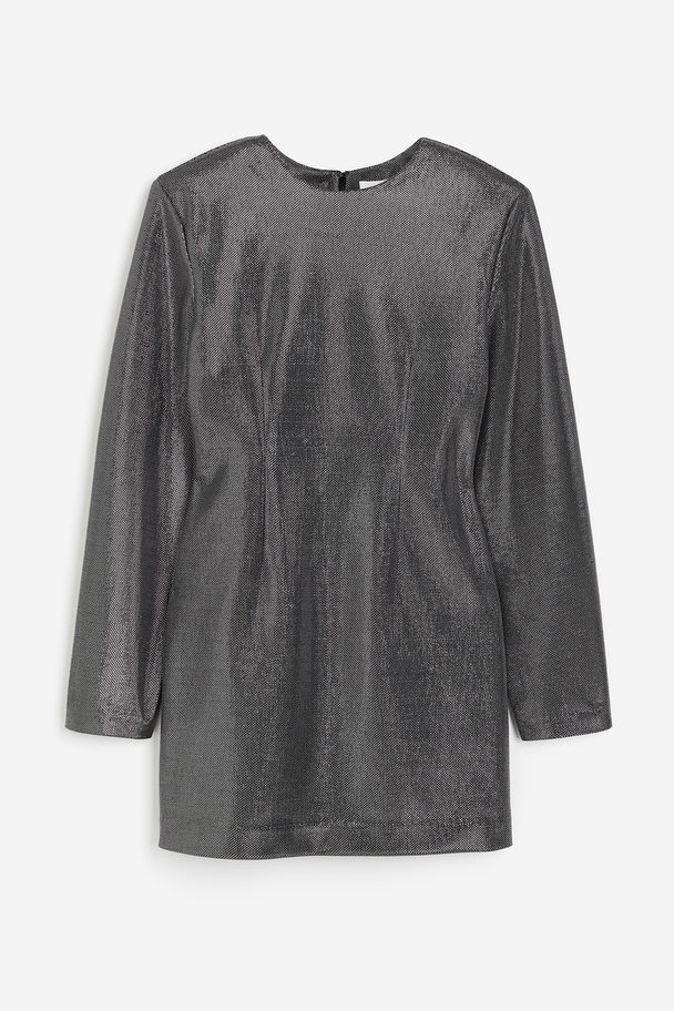 H&M Glänzendes Kleid mit Schulterpolstern Schwarz/Silberfarben