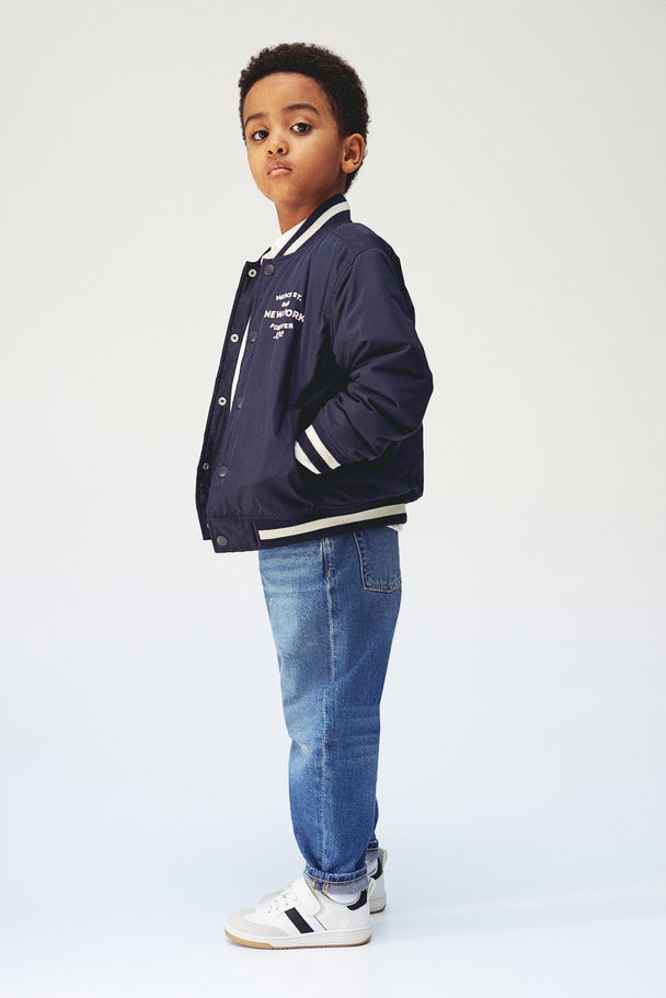 H&M Embroidered-motif Baseball Jacket Navy Blue/new York