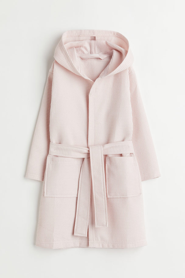 H&M HOME Waffled Hooded Dressing Gown Light Pink