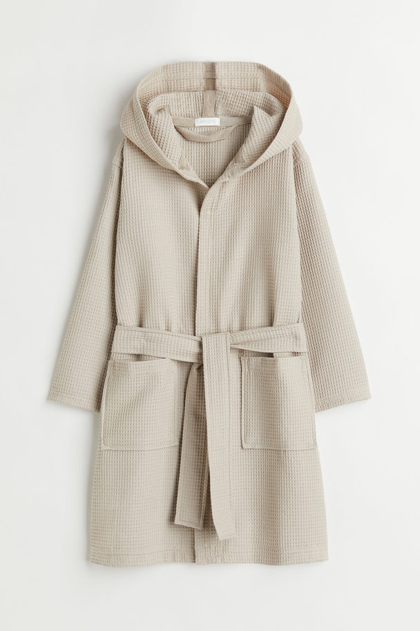 H&M HOME Waffled Hooded Dressing Gown Light Beige
