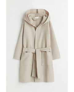 Waffled Hooded Dressing Gown Light Beige