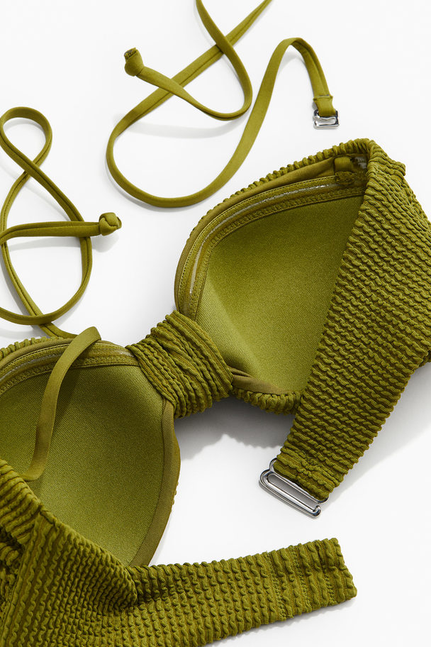 H&M Wattiertes Bandeau-Bikinitop Olivgrün