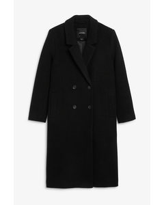 Klassischer zweireihiger Mantel schwarz Black