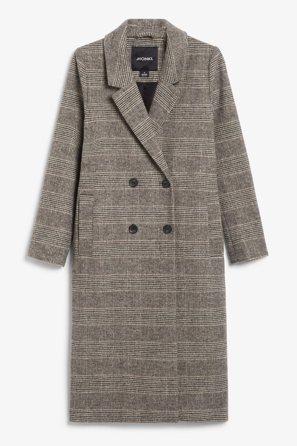 Monki Classic Double-breasted Coat Neutral Check