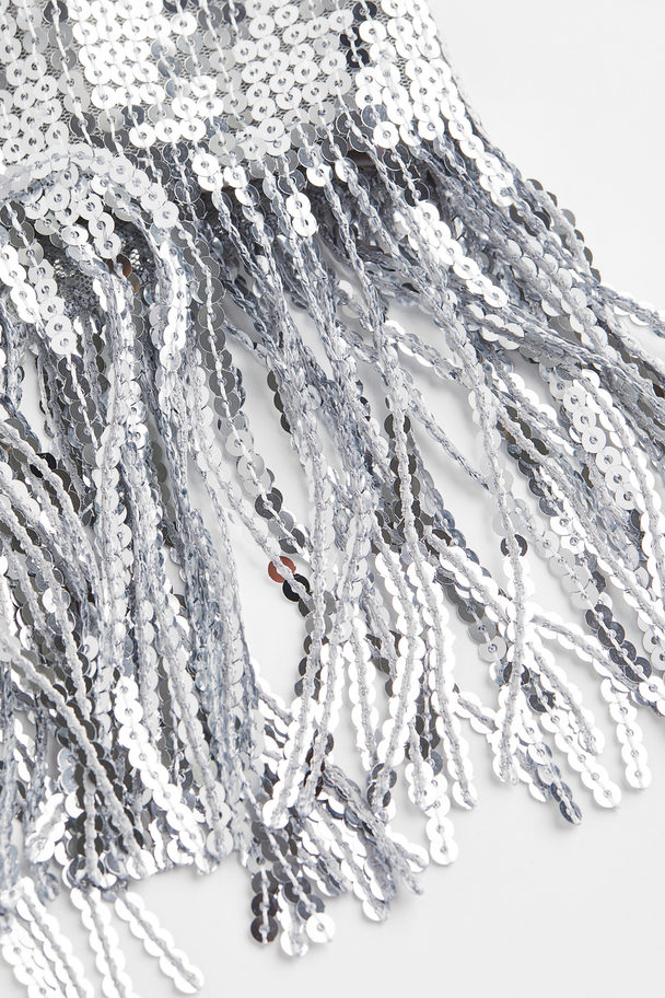 H&M Fringe-trimmed Sequined Skirt Silver-coloured