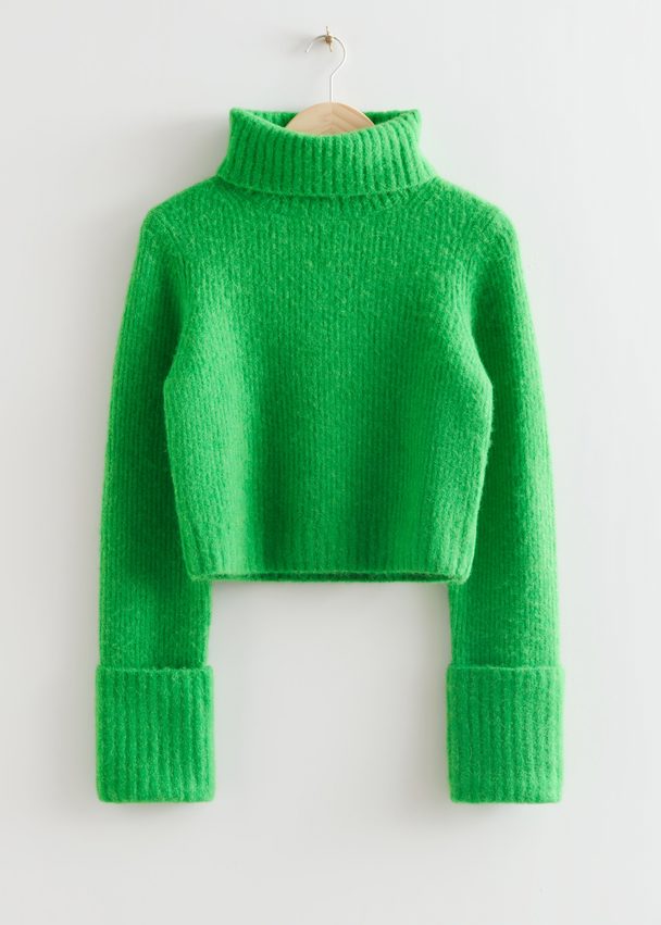 & Other Stories Fold-up Cuff Turtleneck Jumper Green