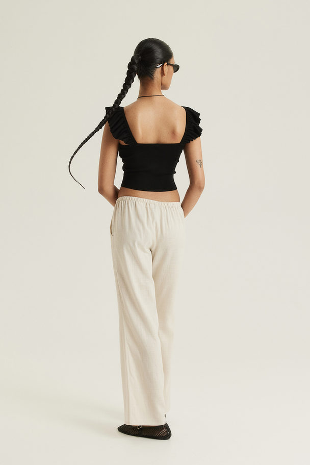 H&M Flutter-sleeved Rib-knit Top Black