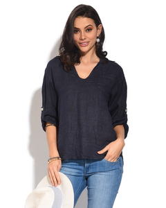 V-neck Top With Long Sleeves And Pockets