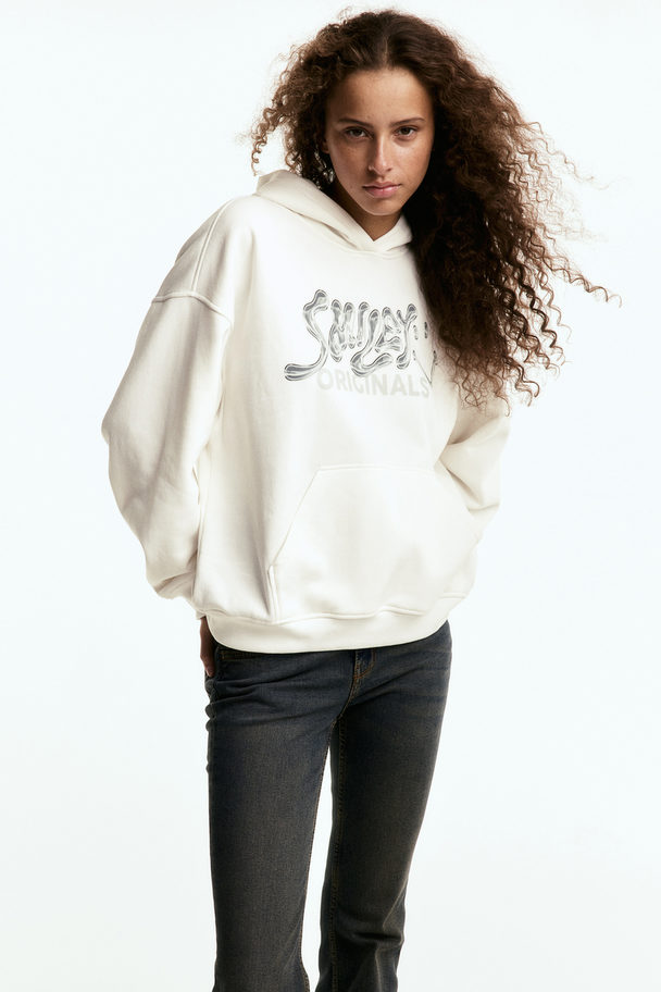 H&M Oversized Capuchonsweater Met Motief Roomwit/smiley Original