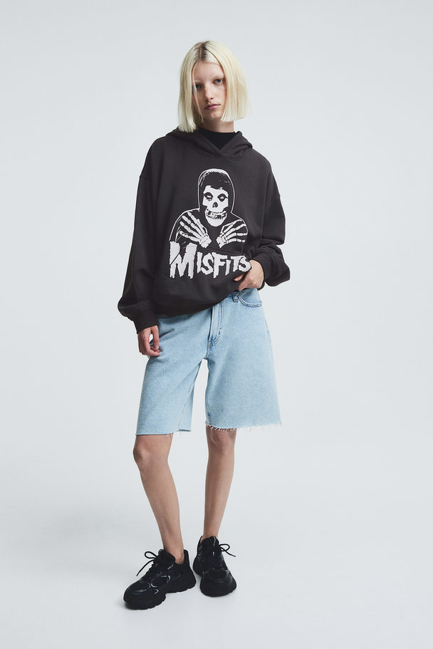 H&M Oversized Capuchonsweater Met Motief Donkergrijs/misfits