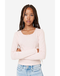 Lace-trimmed Pointelle Jersey Top Light Pink