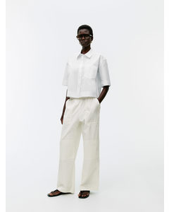 Washed Cotton Trousers Off White