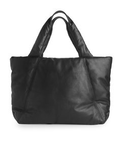 Medium Leather Tote Bag Black