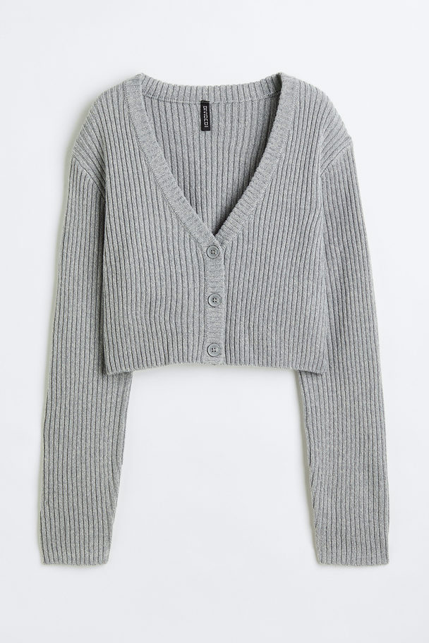 H&M Cropped Rib-knit Cardigan Grey Marl