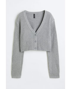 Cropped Rib-knit Cardigan Grey Marl