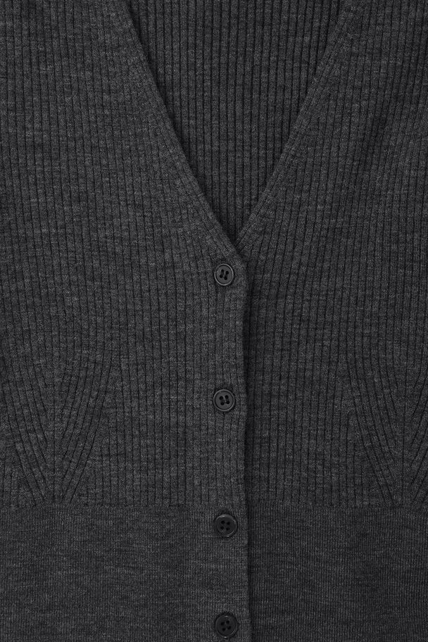 COS Ribbed-knit Merino Wool Cardigan Dark Grey