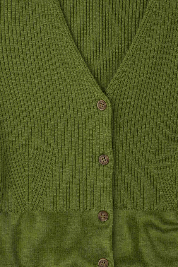 COS Ribbed-knit Merino Wool Cardigan Dark Green