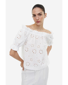 Off-the-shoulderblouse Met Broderie Anglaise Wit